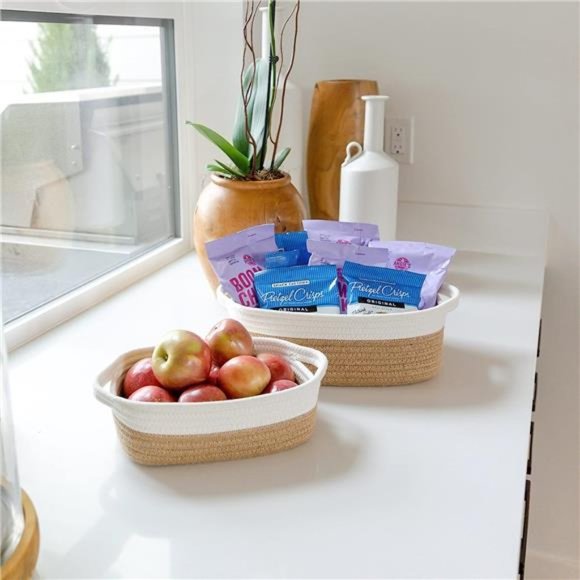 5-Piece Rectangle Storage Basket Set Natural Cotton Rope Woven Baskets Organizer - Picture 4 of 6